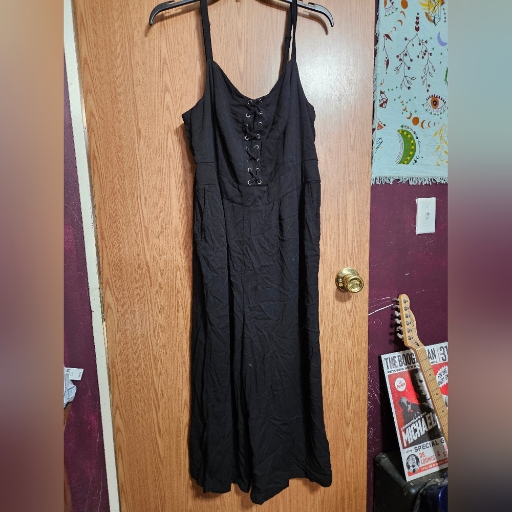 torrid black stretch challis lace up jumpsuit Size 1 With Pockets! - Picture 2 of 11